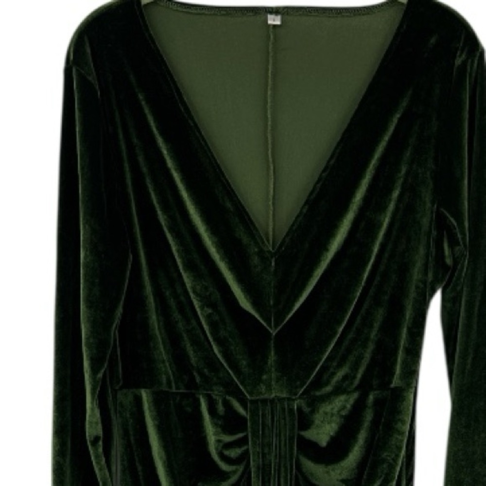 Elegant Green Velvet festival, Holliday Whimsygoth MIDI V Neck Dress SZ L - Picture 7 of 11